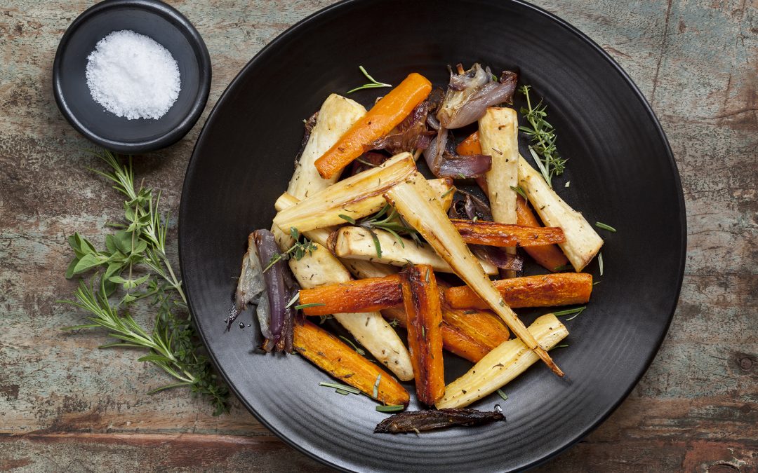 Roasted Parsnip Carrot and Rocket Salad with honey mustard dressing